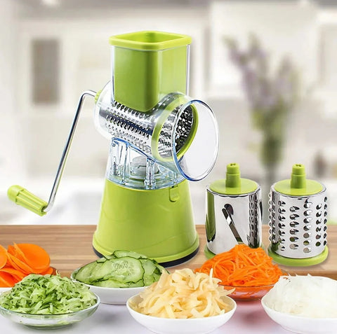 3-in-1 Manual Vegetable Cutter & Rotary Drum Grater | Slice, Shred & Grate in Seconds | 3 Stainless Steel Blades